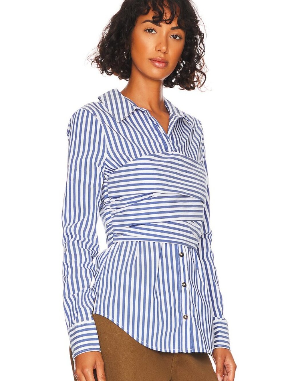 Veronica Beard Baylor Striped Ruched Corset Effect Button Down Blouse | Sz 2
